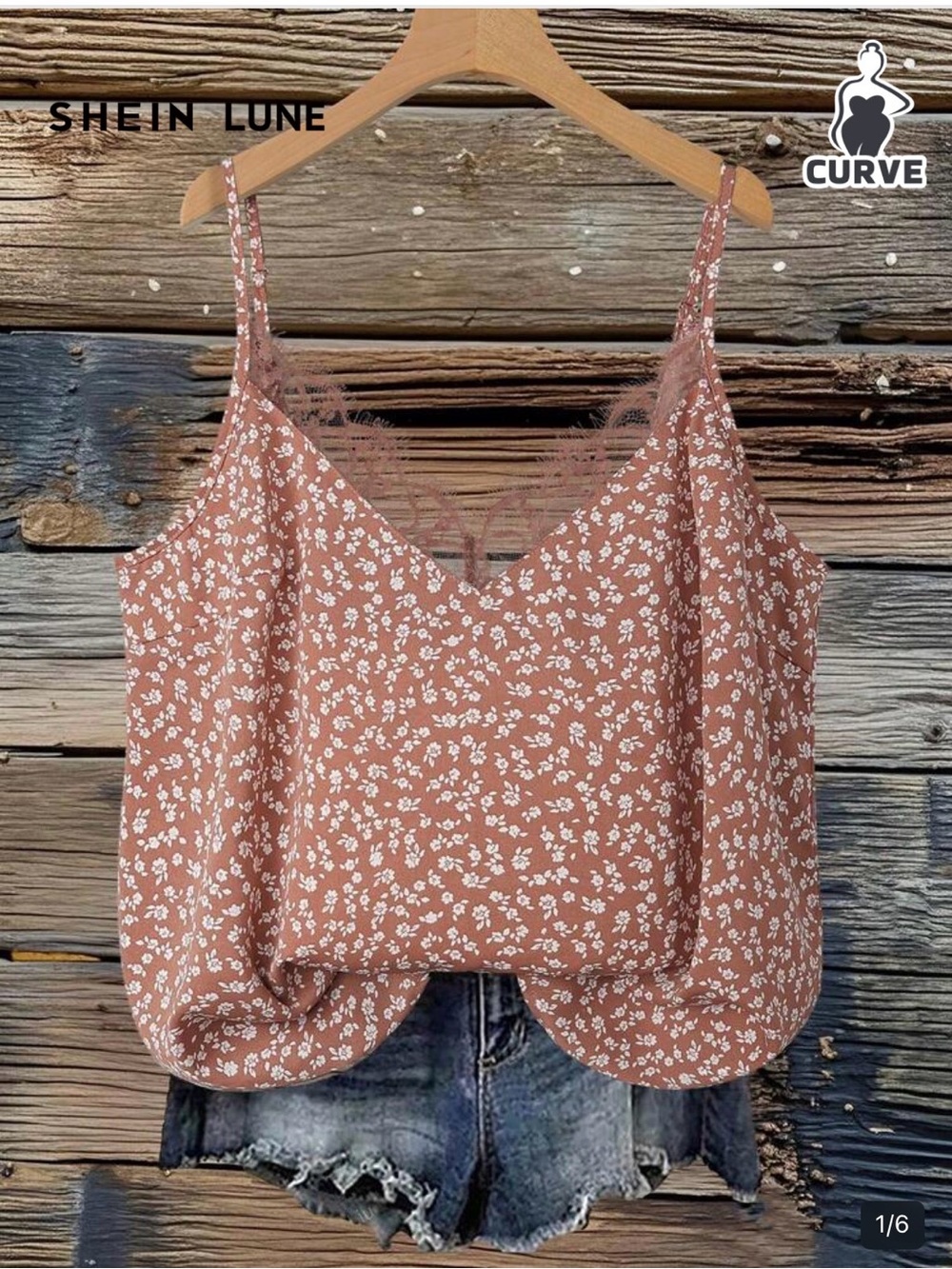 SHEIN Mauve Floral Lace-Trim Cami